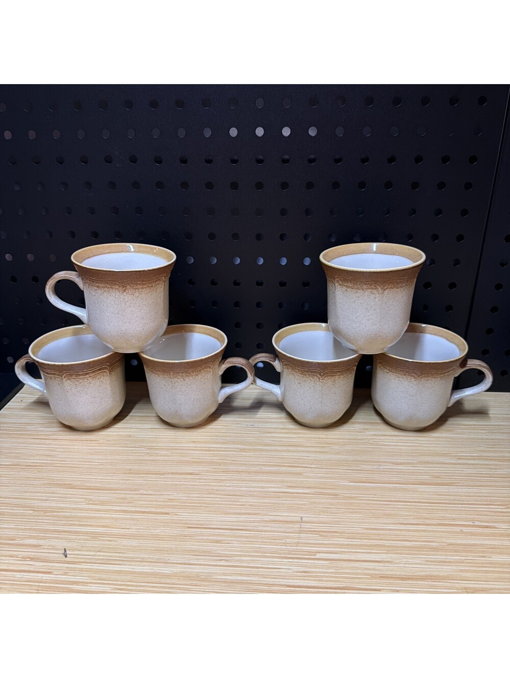 VTG 6 Pc Mikasa Whole Wheat  Coffee 12 oz Cup E8000 Japan, 3 1/2” Tall *
